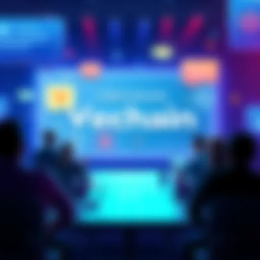 A vibrant online forum where people discuss Vechain and blockchain technology, featuring chat bubbles and digital engagement icons.