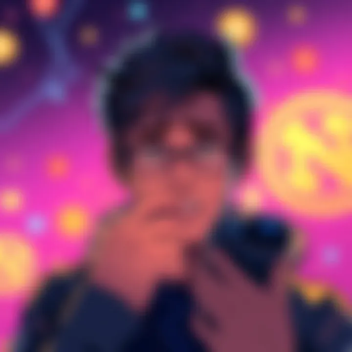 Illustration showing a person worried while looking at a Nano X device with cryptocurrency icons in the background.