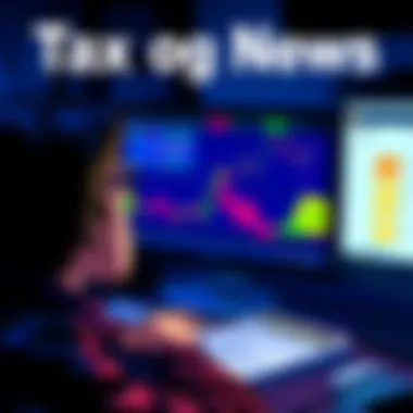 A worried person looking at a computer screen showing Bitcoin graphs and tax documents