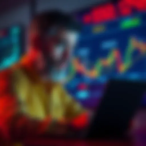 An investor looks stressed while analyzing crypto charts on a laptop, reflecting on financial losses and rent concerns.