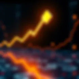 A visual representation of fluctuating XRP prices with upward and downward arrows, symbolizing market highs and lows.