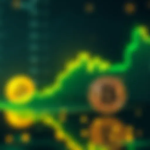 Graph showing the rise of XRP and Bitcoin prices with bright green and gold colors, indicating a bullish trend in the cryptocurrency market