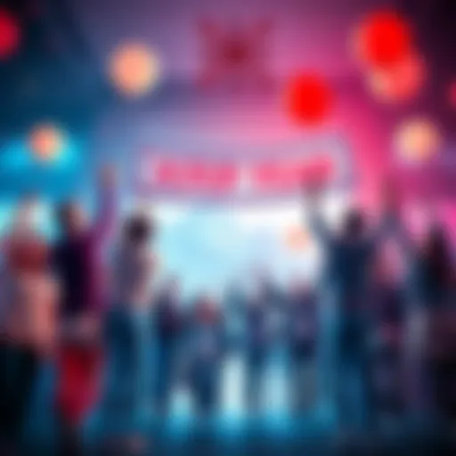 A group of people celebrating their four-year journey with XRP, holding banners and balloons, expressing joy and optimism for the future.