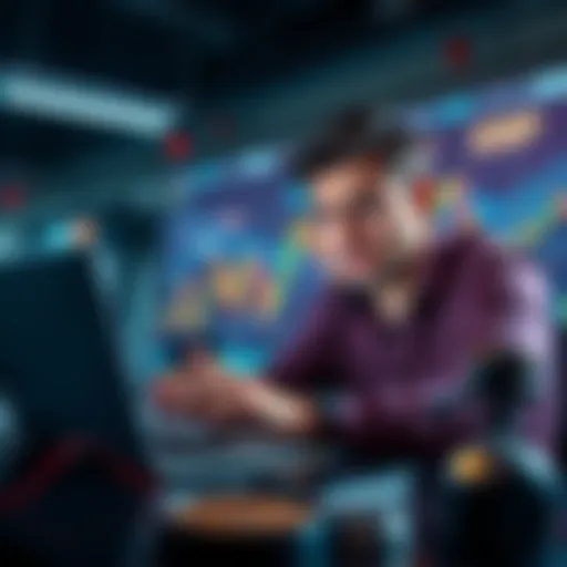 An investor analyzing XRP price trends and charts on a laptop, looking concerned about future prices.