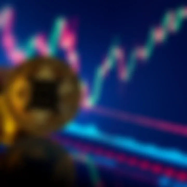 A close-up of an XRP coin beside a stock chart showing fluctuations with small gains and drops, representing trading activity.