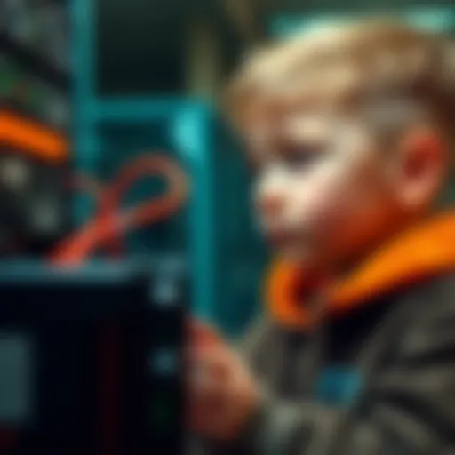 A 13-year-old Norwegian boy looking thoughtfully at an Antminer S19 J Pro for Bitcoin mining investment