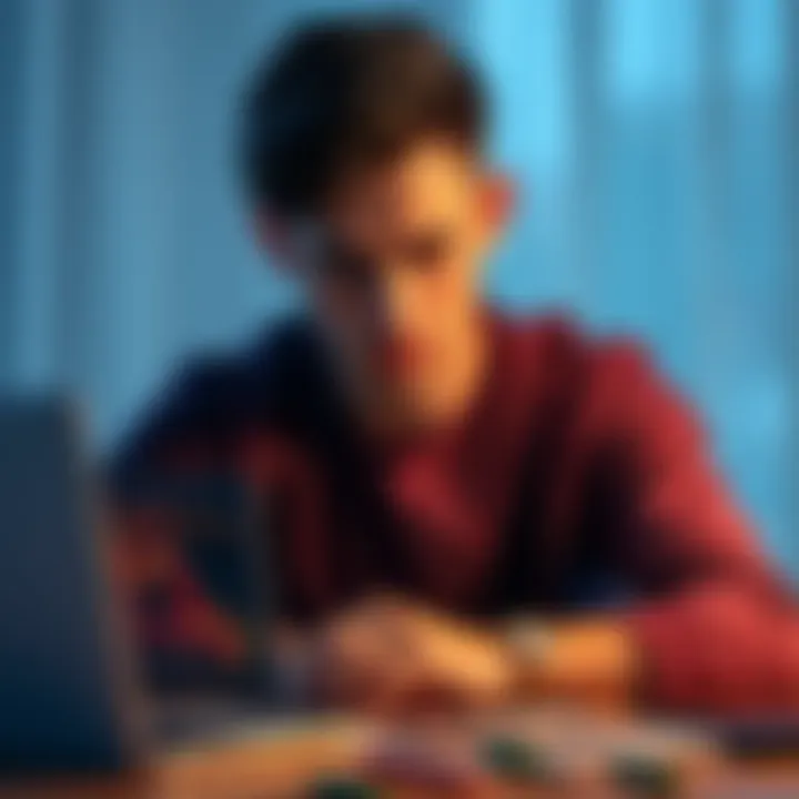 A 29-year-old man sits at a desk looking worriedly at a laptop with Bitcoin charts, symbolizing his concerns over investing his inheritance.