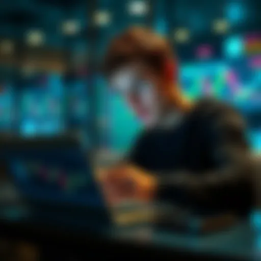 A young investor looks at Ethereum price charts on a laptop, planning his investment strategy during market corrections.