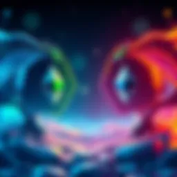 Illustration showing Zora logo and Solana logo facing each other, symbolizing competition in blockchain technology.